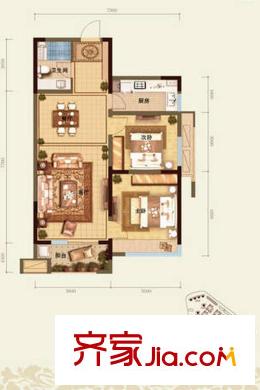 龍湖香醍溪岸25#戶型 88方 2室2廳1衛(wèi)1廚