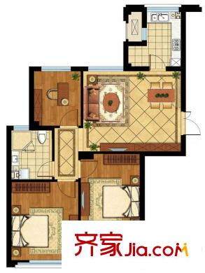 美好桂花溪園91.68方戶型 3室2廳1衛(wèi)1廚