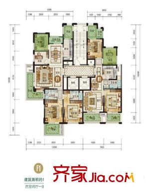 僑福一品高爾夫H1F1戶型圖 3室2廳1衛(wèi)1廚