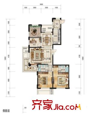 僑福一品高爾夫F1戶型圖 3室2廳2衛(wèi)1廚