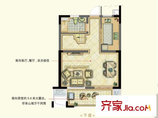 世茂西西湖二期 A2戶型 下層 3室2廳1衛(wèi)1廚