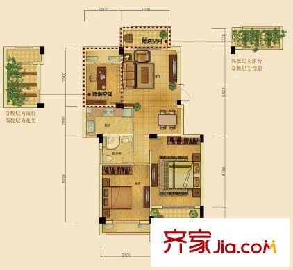 恒厚陽光城A7戶型 3室2廳2衛(wèi)1廚