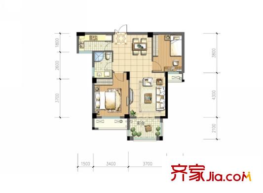 恒厚陽光城B戶型圖 2室2廳1衛(wèi)1廚