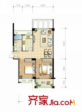 恒厚陽光城C戶型圖 2室2廳1衛(wèi)1廚