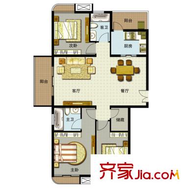 中糧云濤名苑B戶型 3室2廳2衛(wèi)1廚