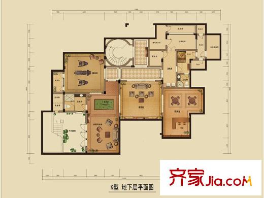 綠城桃花源K型 地下層平面圖 1室4廳1衛(wèi)