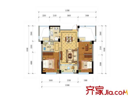 綠城藍(lán)庭小日子A4戶型 3室2廳1衛(wèi)1廚