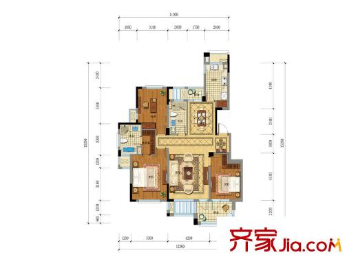 綠城藍(lán)庭小日子B5戶型 3室2廳2衛(wèi)1廚