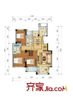 綠城藍(lán)庭小日子B4戶型 3室2廳2衛(wèi)1廚