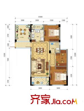 綠城藍(lán)庭小日子A5戶型 3室2廳1衛(wèi)1廚