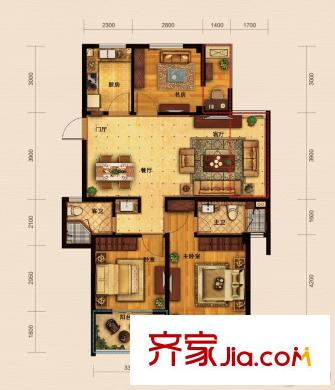 凱喜雅錦河灣C4戶型 3室2廳2衛(wèi)1廚