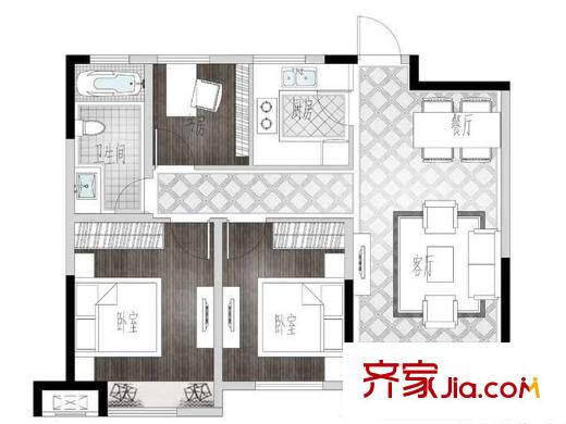 景瑞御藍灣89平方米三室兩廳A2 3室2廳1衛(wèi)1廚