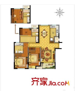 景瑞御藍灣129平方米C1戶型 3室2廳2衛(wèi)1廚