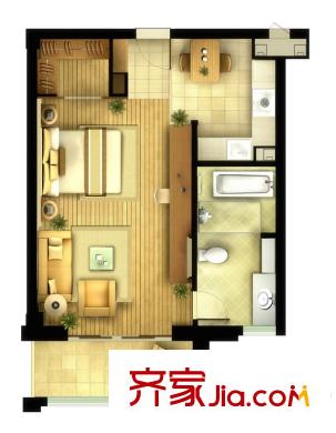 萬科良渚文化村春漫里B戶型 65 1室2廳1衛(wèi)1廚