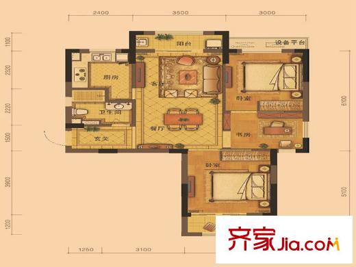 保億麗景山松果A戶型 3室2廳2衛(wèi)1廚