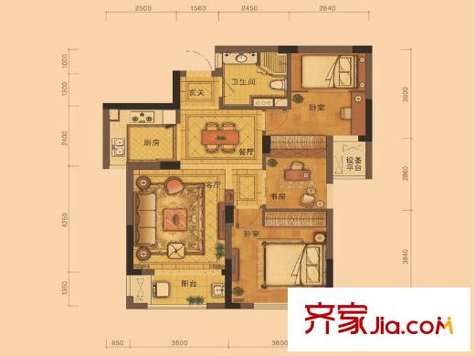 保億麗景山松果B戶型 3室2廳1衛(wèi)1廚