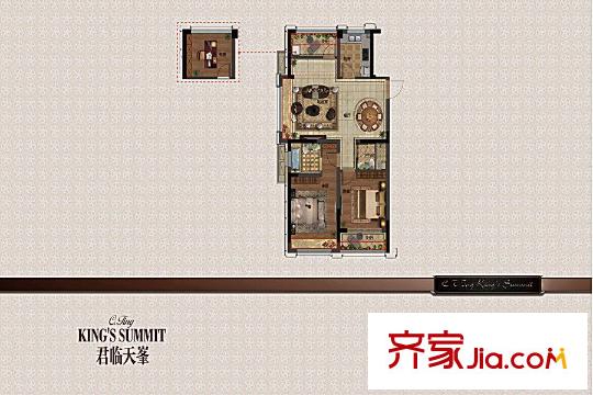華鼎君臨天平方米B1戶型 3室2廳2衛(wèi)1廚