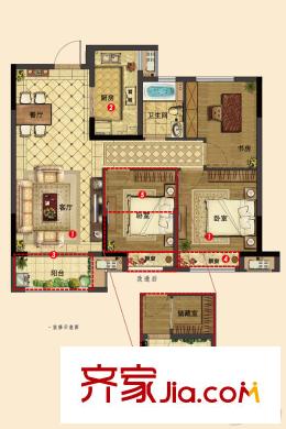 佳兆業(yè)西溪璞園高層B戶型 2室2廳1衛(wèi)1廚