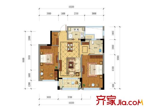 綠城藍(lán)庭小日子A2戶型 3室2廳1衛(wèi)1廚