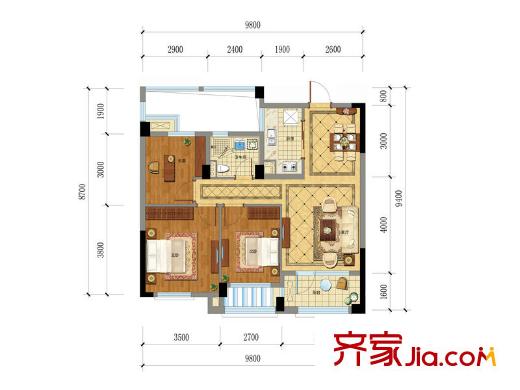 綠城藍(lán)庭小日子A3戶型 3室2廳1衛(wèi)1廚