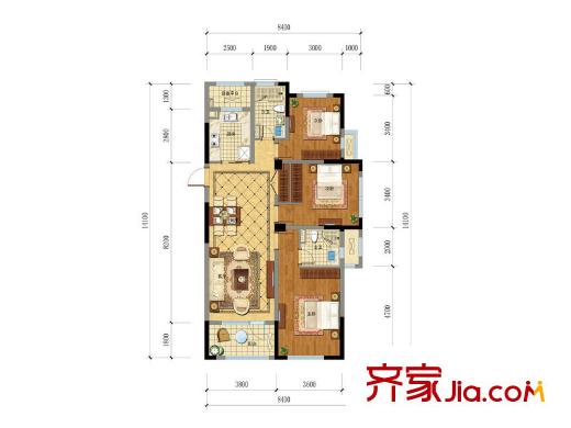 綠城藍(lán)庭小日子B2戶型 3室2廳2衛(wèi)1廚
