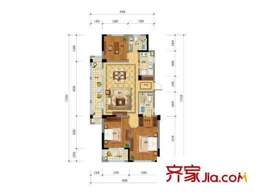 綠城藍(lán)庭小日子B1戶型 3室2廳2衛(wèi)1廚
