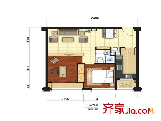 盛奧西溪銘座90平米戶型圖 2室2廳1衛(wèi)1廚