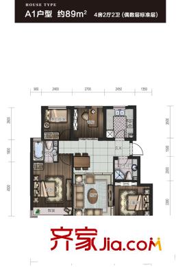 大華西溪風(fēng)情澄品A1戶型圖 4室2廳2衛(wèi)1廚