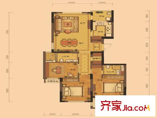 保億麗景山松果C戶型 3室2廳1衛(wèi)1廚
