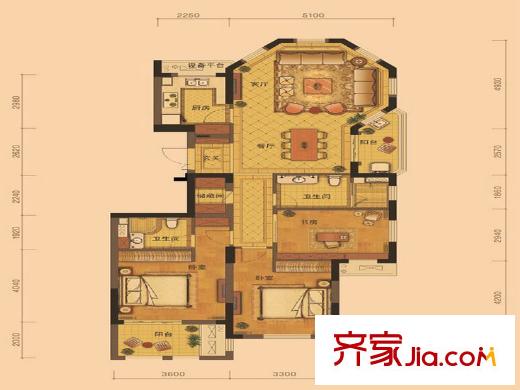 保億麗景山松果D戶型 3室2廳2衛(wèi)1廚