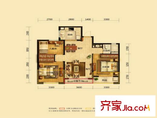 凱喜雅錦河灣B2戶型 3室2廳1衛(wèi)1廚