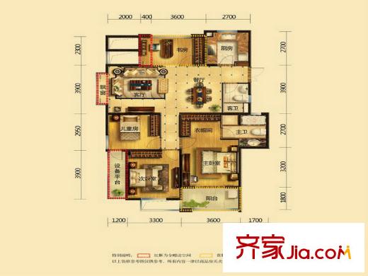 凱喜雅錦河灣C1戶型 4室2廳2衛(wèi)1廚