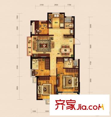 凱喜雅錦河灣B3戶型 4室2廳2衛(wèi)1廚