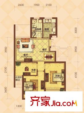 經(jīng)緯美耀灣精品公寓H2戶型 3室2廳1衛(wèi)1廚