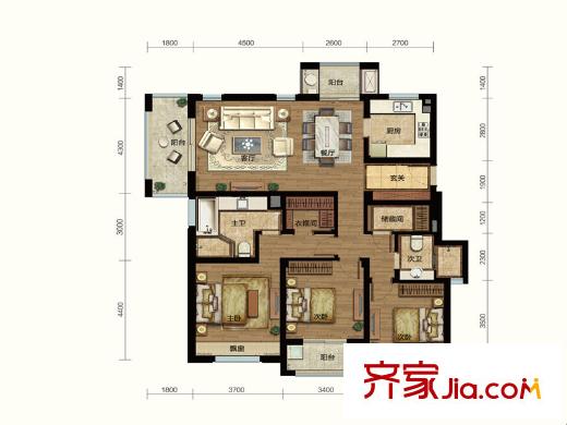 萬科良渚文化村秋荷坊A1戶型 3室2廳1衛(wèi)