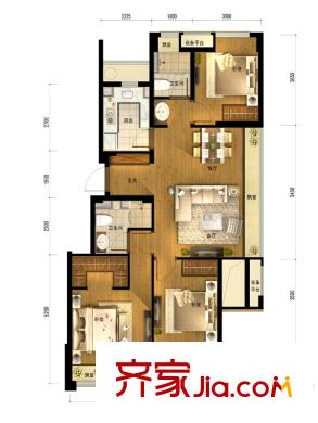 萬科良渚文化村未來城Y戶型 3室2廳2衛(wèi)1廚