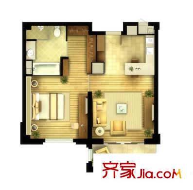 萬科良渚文化村春漫里A戶型 85 1室1廳1衛(wèi)1廚