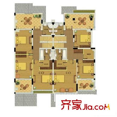 新湖果嶺花園2層C戶型 2室2衛(wèi)
