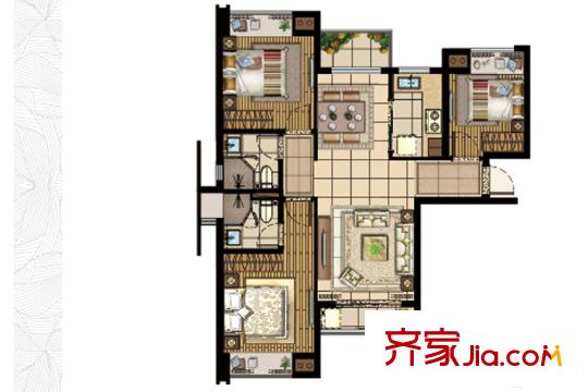 合景瑜翠園A3戶型圖 3室2廳2衛(wèi)1廚