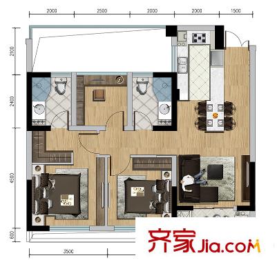 耀翔悅尚3號樓A1戶型 3室2廳2衛(wèi)1廚