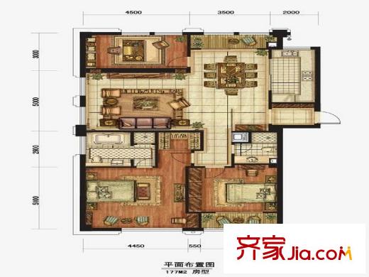 盛奧西溪銘座177平米戶型圖 3室2廳2衛(wèi)1廚