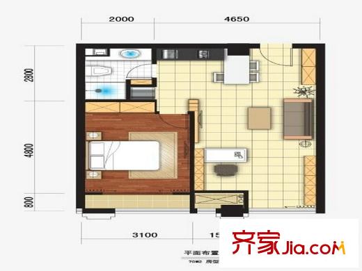 盛奧西溪銘座70平米戶型圖 1室2廳1衛(wèi)1廚