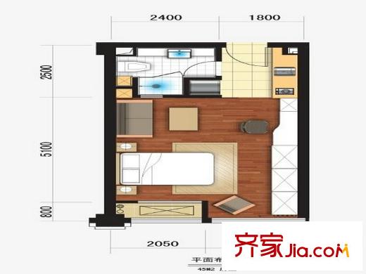 盛奧西溪銘座45平米戶型圖 1室1廳1衛(wèi)1廚