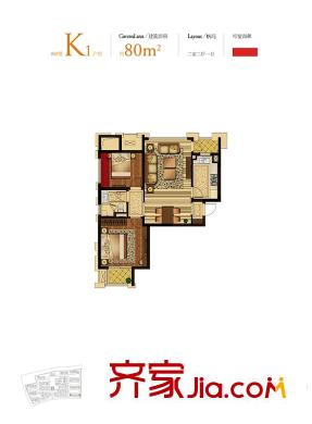 華潤(rùn)新鴻基之江九里K1戶型 2室2廳1衛(wèi)1廚