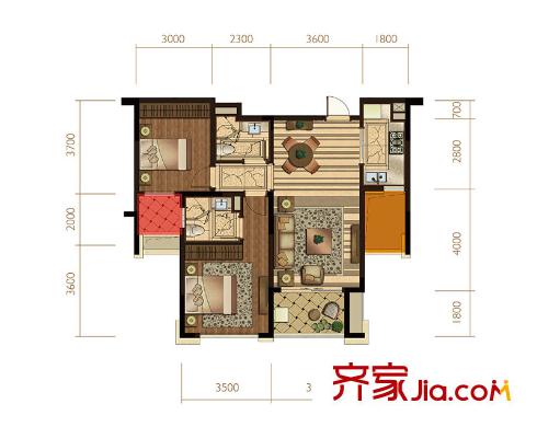 華潤(rùn)新鴻基之江九里L(fēng)戶型 2室2廳2衛(wèi)