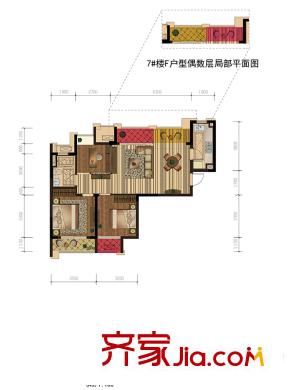 華潤(rùn)新鴻基之江九里F戶型偶數(shù)層 3室2廳1衛(wèi)1廚