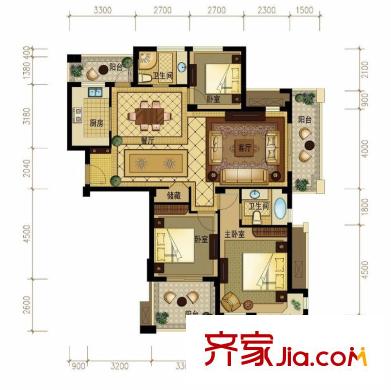 金世紀(jì)運(yùn)河麗園A5戶型 3室2廳2衛(wèi)1廚