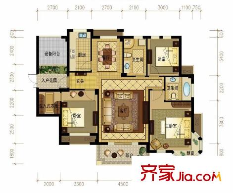金世紀(jì)運(yùn)河麗園A6戶型 3室2廳2衛(wèi)1廚