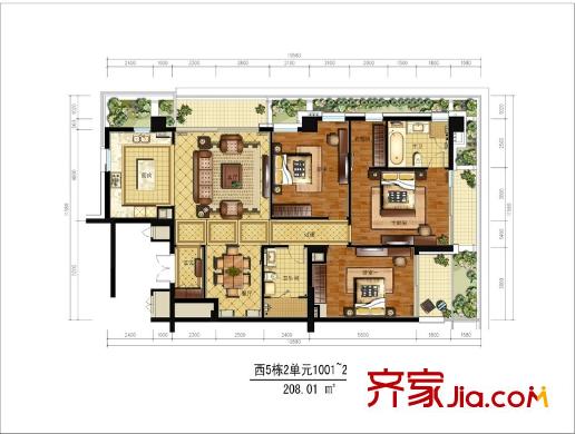 綠城之江1號西5幢2單元1001-2101室戶型 3室2廳2衛(wèi)1廚