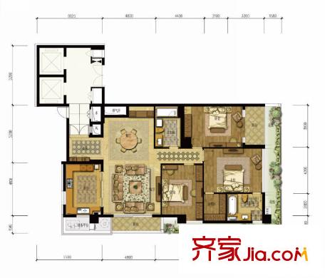 綠城之江1號A-10C戶型（10-21F） 3室3廳2衛(wèi)1廚
